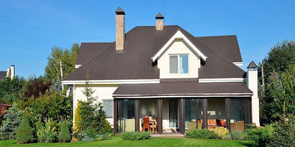 Suburban house with a landscaped front yard